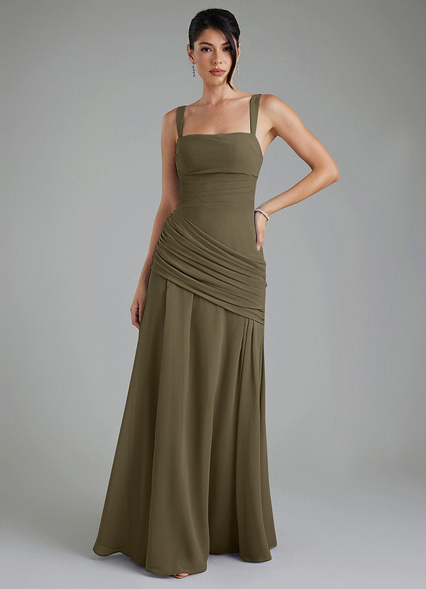 Azazie Toya Brautjungfernkleider A-Linie Korsett Chiffon Kleid Weidengrün image1