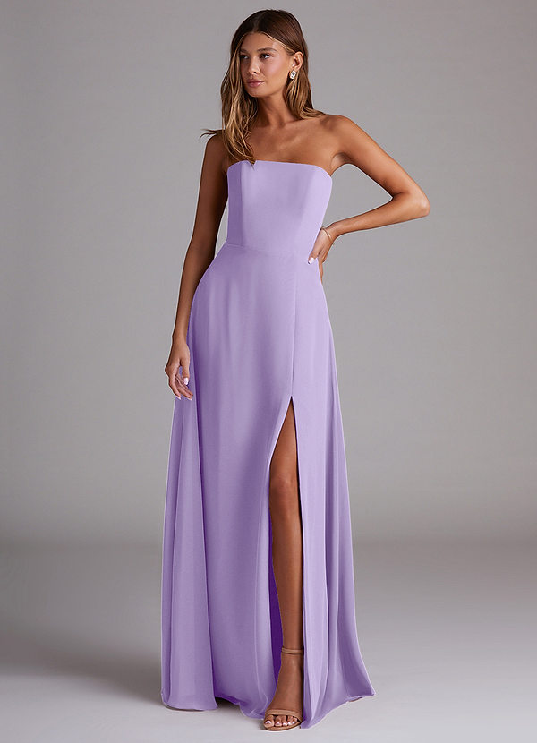 Azazie Wren Bridesmaid Dresses Lilac A-Line Side Slit Chiffon Convertible Dress image1