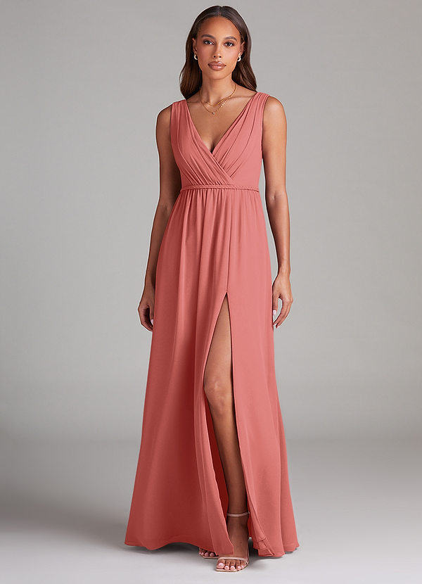 Azazie Tanicia Bridesmaid Dresses Antique Rose A-Line Pleated Chiffon Dress image1