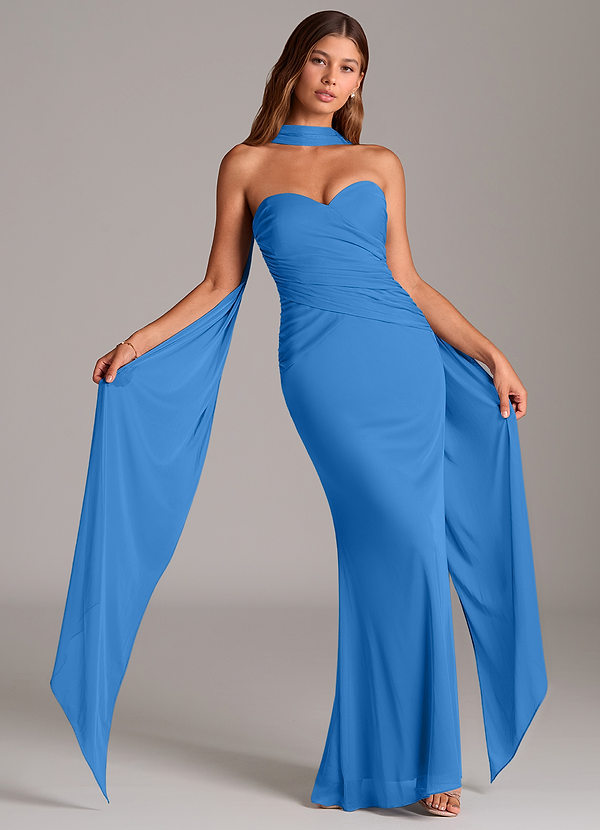 Azazie Katelyn Brudtärneklänningar Klä av Tubklänning i Maska Axelbandslös Blåskrika Konvertibel image1