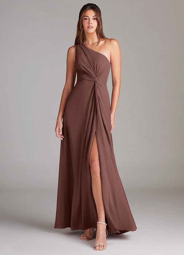 Azazie Brooke Bridesmaid Dresses Espresso A-Line One Shoulder Chiffon Dress image1