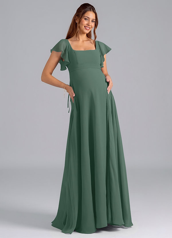 Azazie Bondi Maternity Bridesmaid Dresses A-Line Ruched Chiffon Floor-Length Dress image1