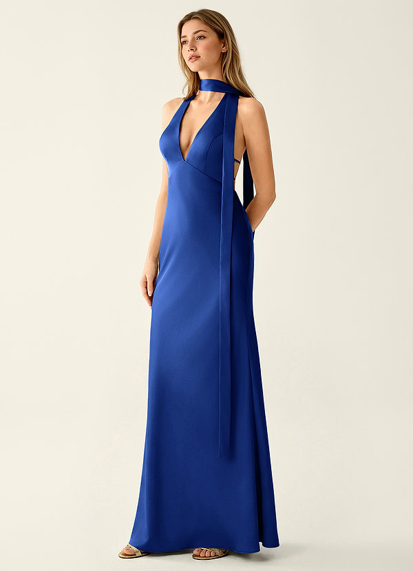 Wrenllien Royal Blue Satin Prom Dress image1
