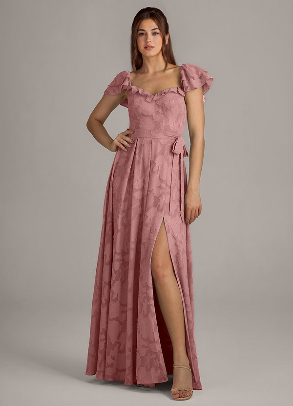 Azazie Aricella Bridesmaid Dresses Dusty Rose A-Line Corset Floral Burnout Dress image1