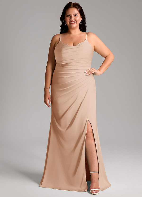 Azazie Deandra Bridesmaid Dresses English Rose Mermaid Pleated Stretch Satin Dress image1