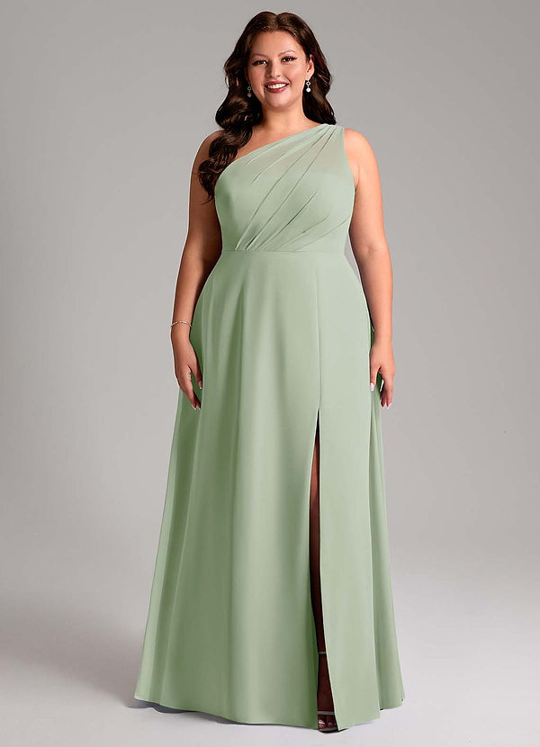 Azazie Phaedra Bridesmaid Dresses Dusty Sage A-Line One Shoulder Chiffon Dress image1