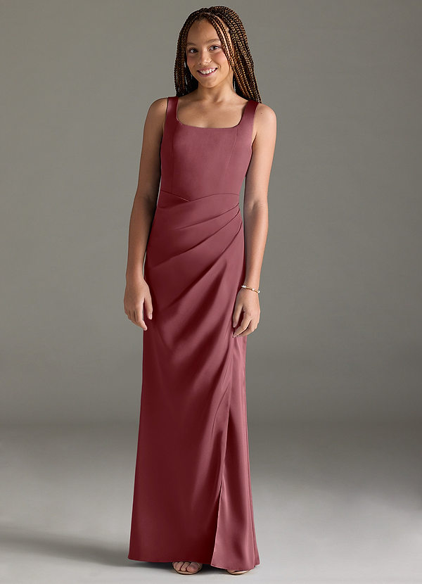Azazie Mero Junior Meerjungfrau-Linie Plissee Stretch-Satin Kleid Wüstenrose image1
