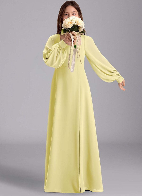 Azazie Bondi Junior Vestido de Sorbete De Limón de Gasa de Corte en A con Blusón image1