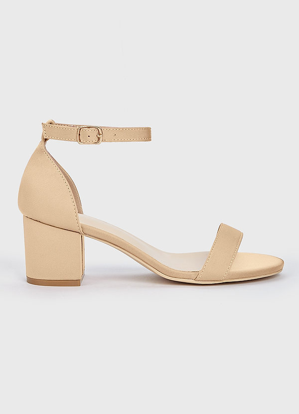 front Matching Color Stretch Satin One Strap Buckle Block Heel Sandals