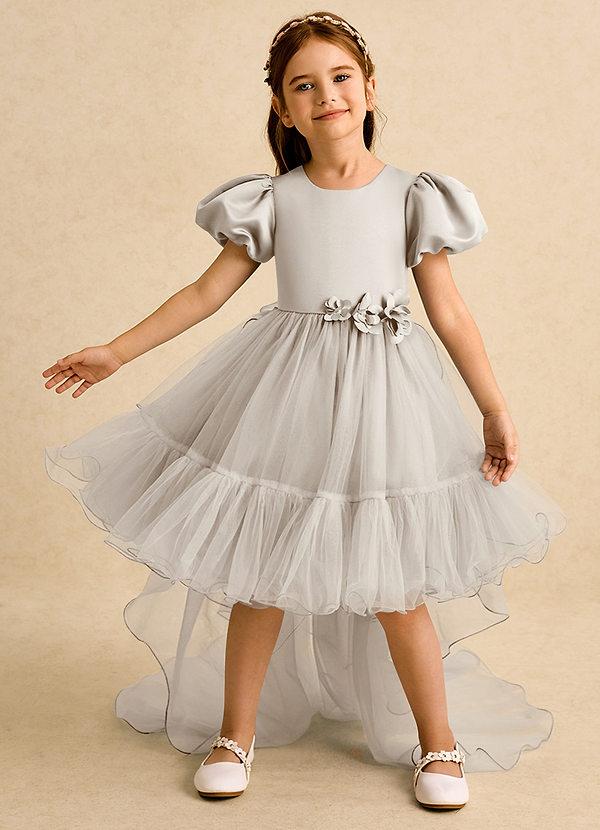 Azazie Cocoa Abiti da Ragazza di Fiori Abito Principessa in Tulle Plissettato Gelo image1
