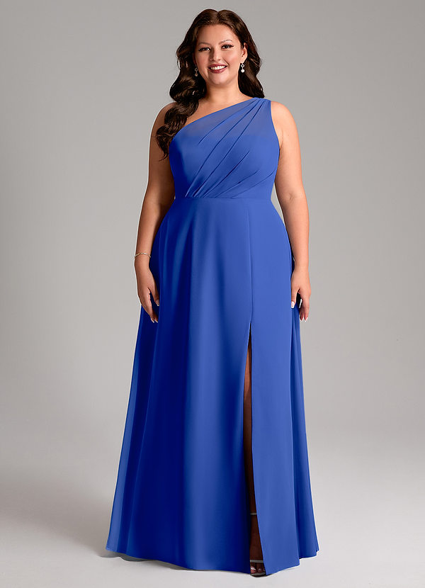 Azazie Phaedra Bridesmaid Dresses Royal Blue A-Line One Shoulder Chiffon Dress image1