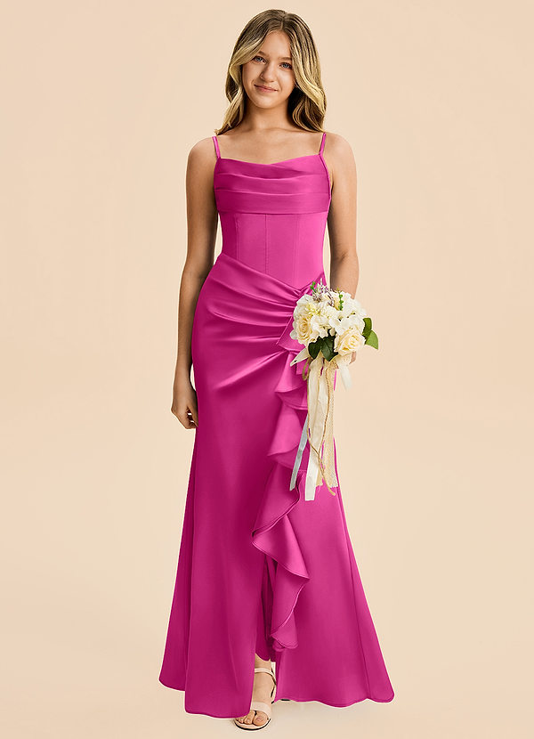 Azazie Rosalia Junior Robe Fourreau en Satin extensible Plissé Fuchsia image1