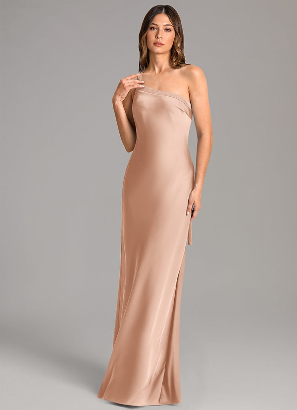 Azazie Monroe Bridesmaid Dresses Rose Gold Mermaid One Shoulder Stretch Satin Dress image1