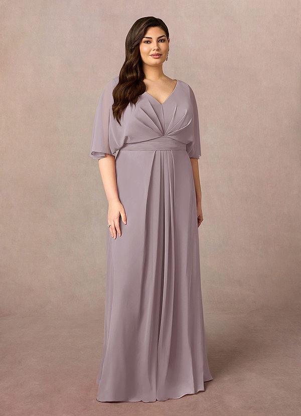 Azazie Oksana Brautmutterkleider A-Linie V-Hals Gefaltet Chiffon Kleid Dämmerung image1
