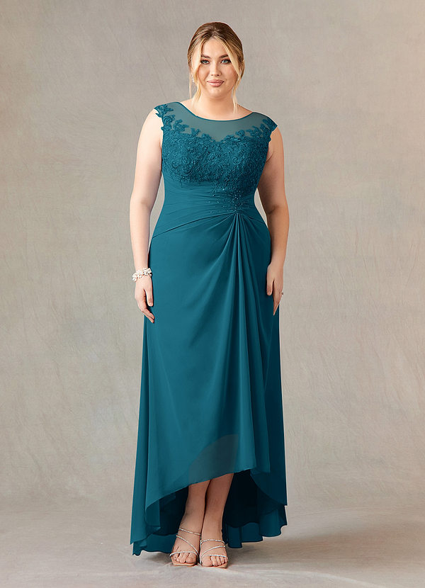 Azazie Endora Brautmutterkleider A-Linie Schaufel Spitze Chiffon Kleid Tintenblau image1