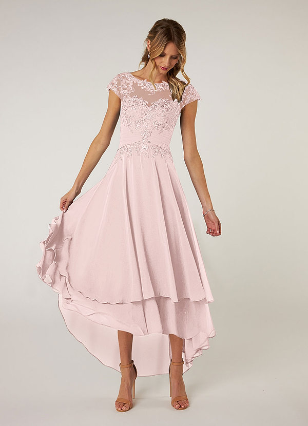 Azazie Shonda Mother of the Brides Dresses Blushing Pink Lace Chiffon Dress image1