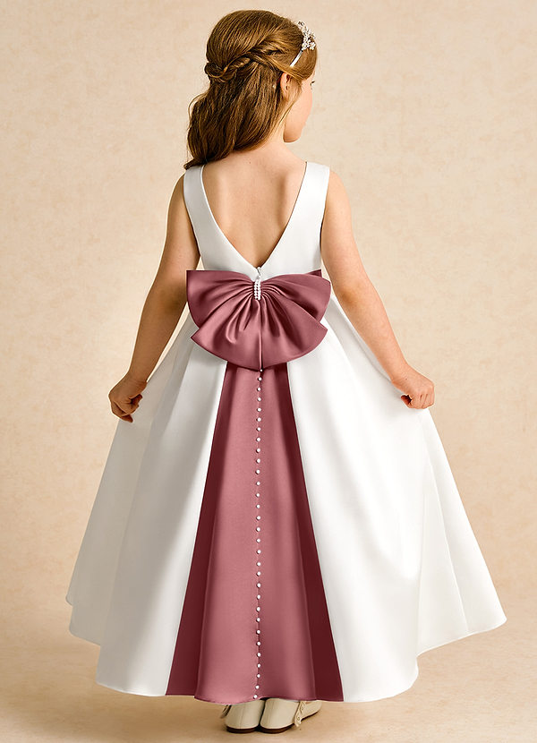 Azazie Cherry Flower Girl Dresses Ivory Amethyst Ball-Gown Pleated Matte Satin Dress image1