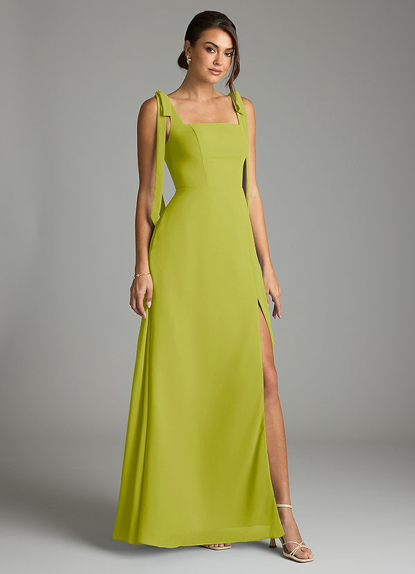Azazie Debra Bridesmaid Dresses Lemongrass A-Line with Pockets Chiffon Convertible Dress image1