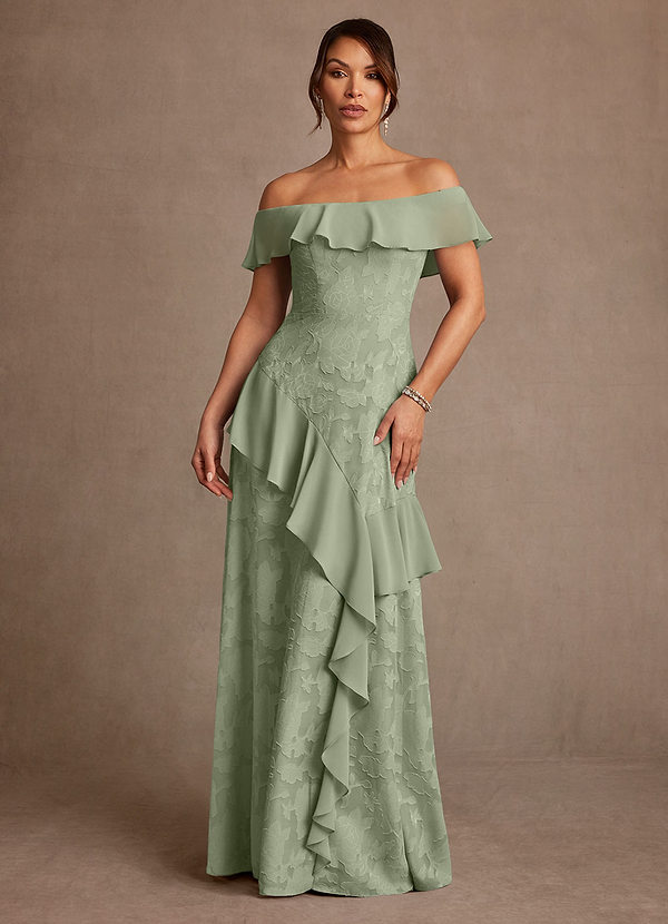 Azazie Marina Vestidos de Madre de la Novia Vestido de Agave de Devorado Floral de Corte en A con Vestidos sin tirantes image1