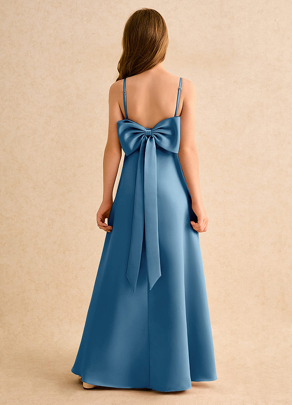 Azazie Joella Girls Formal Flower Girl Dresses Steel Blue A-Line Pleated Matte Satin Dress image1