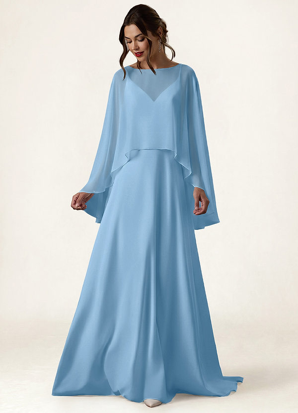 front Azazie Matching Color Chiffon High Low Sheer Cape