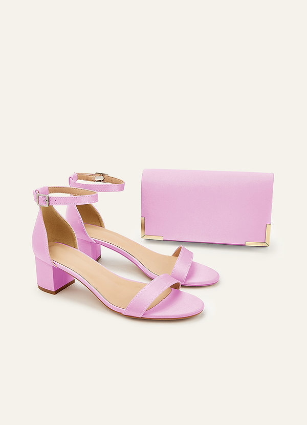front Matching Color Matte Satin Block Heel Sandals & Envelope Clutch Set