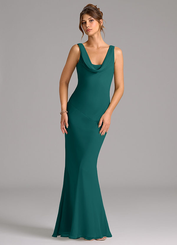 Azazie Rylina Bridesmaid Dresses Peacock Mermaid Pleated Chiffon Dress image1