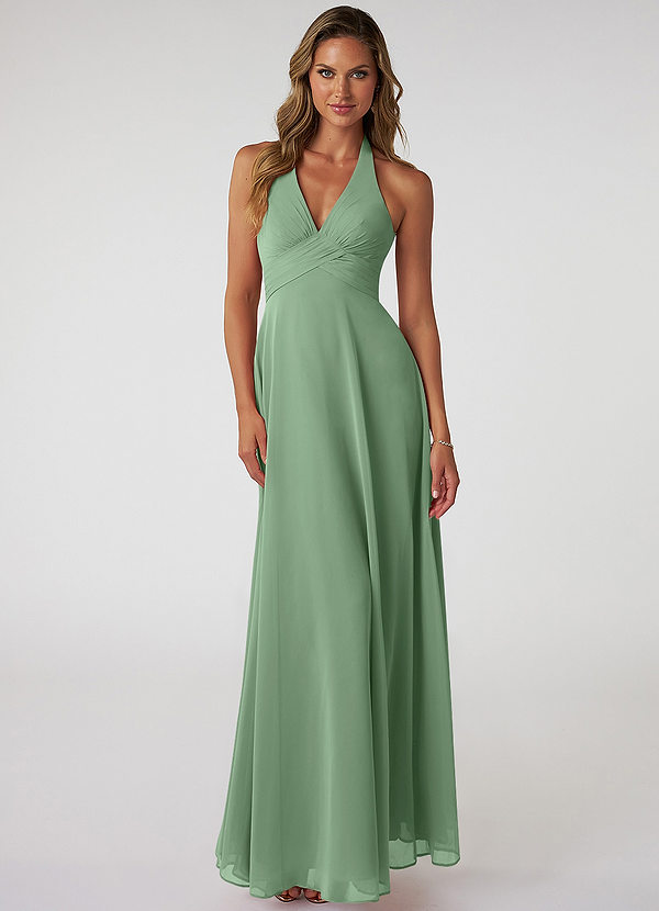 Azazie Tessie Bridesmaid Dresses Matcha A-Line V-Neck Pleated Chiffon Dress image1