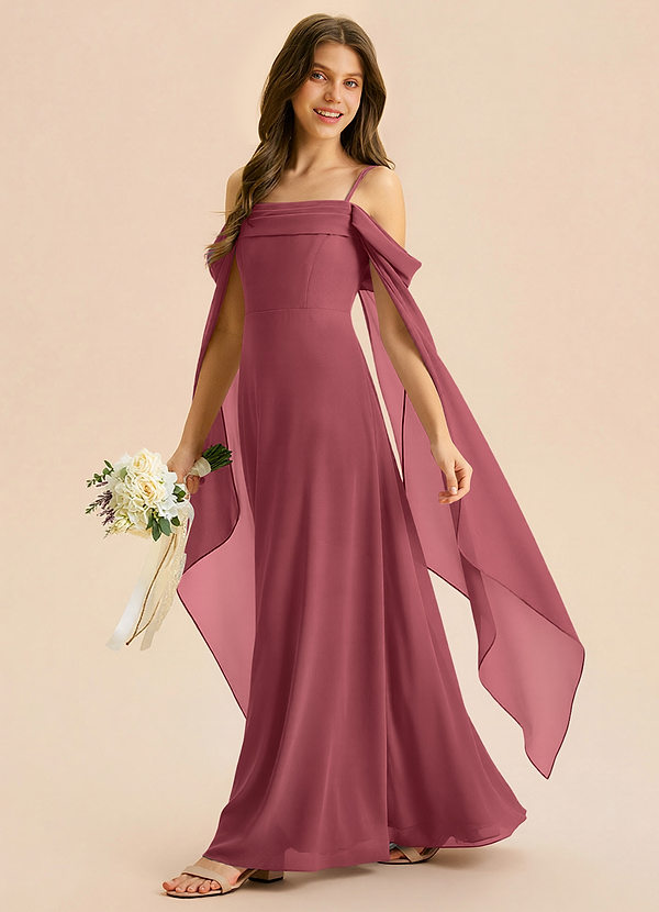 Azazie Moana Junior A-Linie Plissee Chiffon Kleid Merlot image1