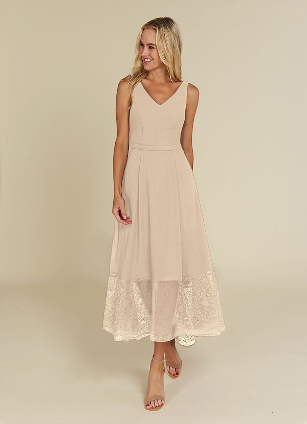 Azazie Dubrow Mother of the Bride Dresses A-Line Lace Chiffon Asymmetrical Dress image1
