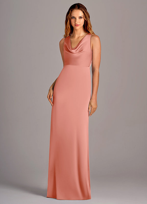 Azazie Wrenlee Bridesmaid Dresses Coral A-Line Stretch Satin Dress image1