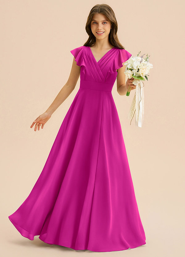 Azazie Anysa Junior Robe Trapèze en Mousseline de soie Rayé Fuchsia image1