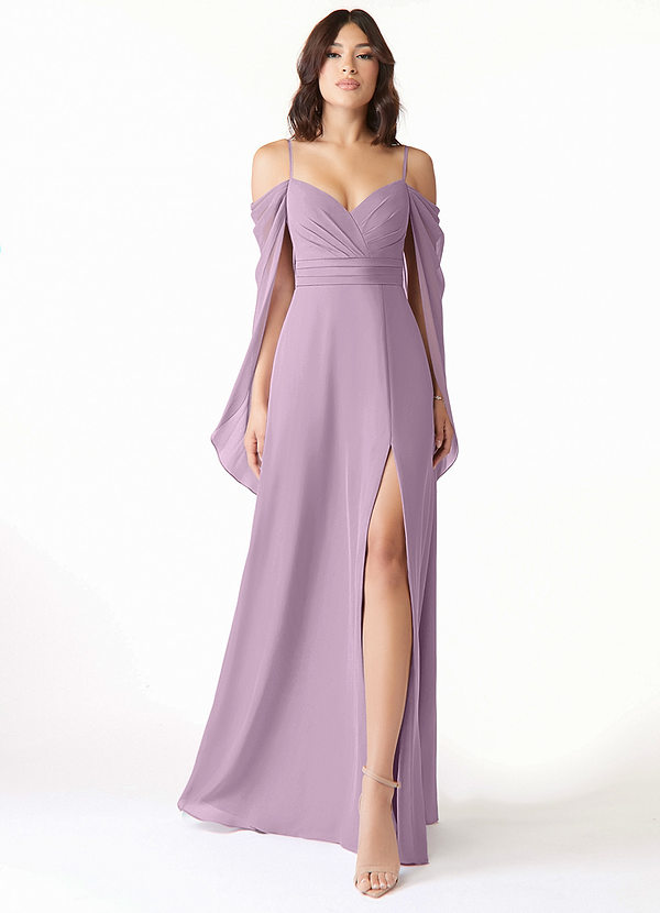 Azazie Cienna Bridesmaid Dresses Wisteria A-Line Off the Shoulder Chiffon Dress image1