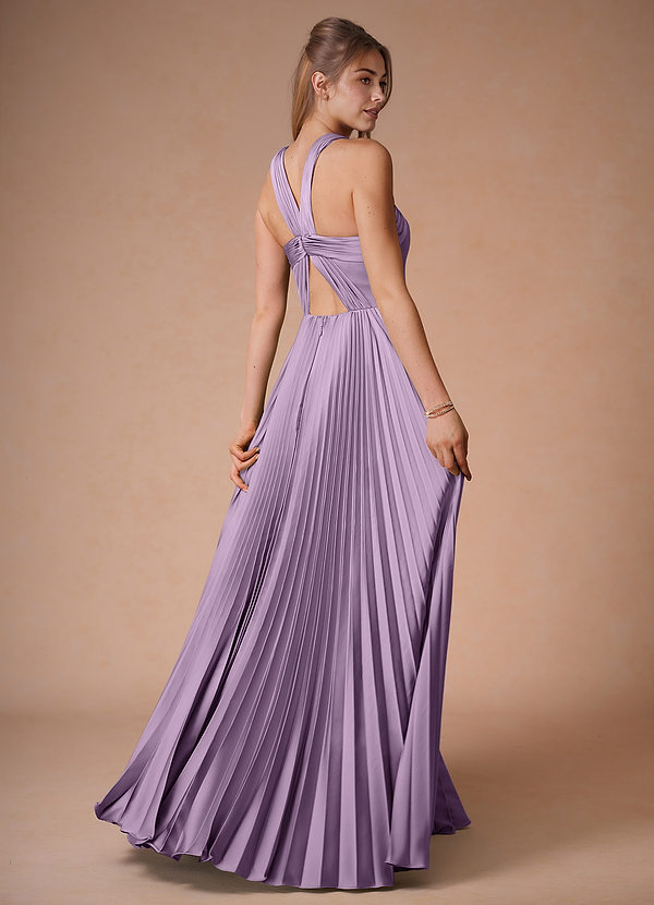 Afra Frosted Lilac A-Line Pleated Stretch Satin Dress image1
