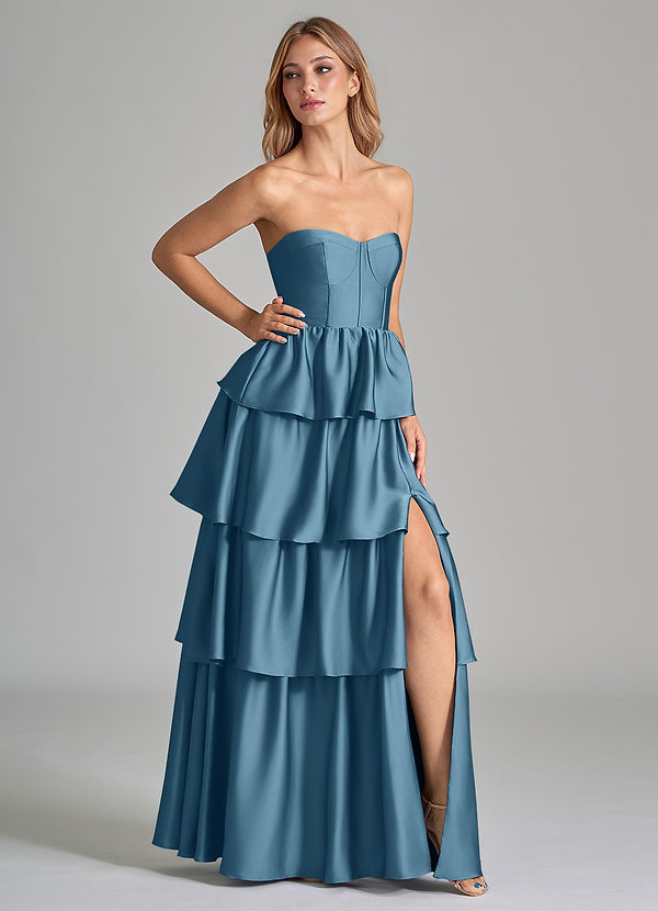 Azazie Faye Brudtärneklänningar Klänning av A-Linje i Stretch Satin Ruched Bermuda image1