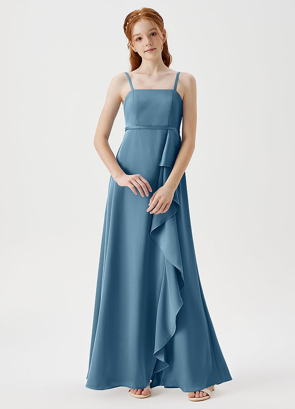 Azazie Kaylee Junior Robe Trapèze en Satin extensible avec ceinture Bermude image1