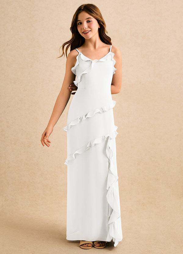 Azazie Lola Girls Formal Sukienki dla dziewczynek sypiących kwiaty Linia A Marszczony Szyfon Długość podłogi Sukienka image1