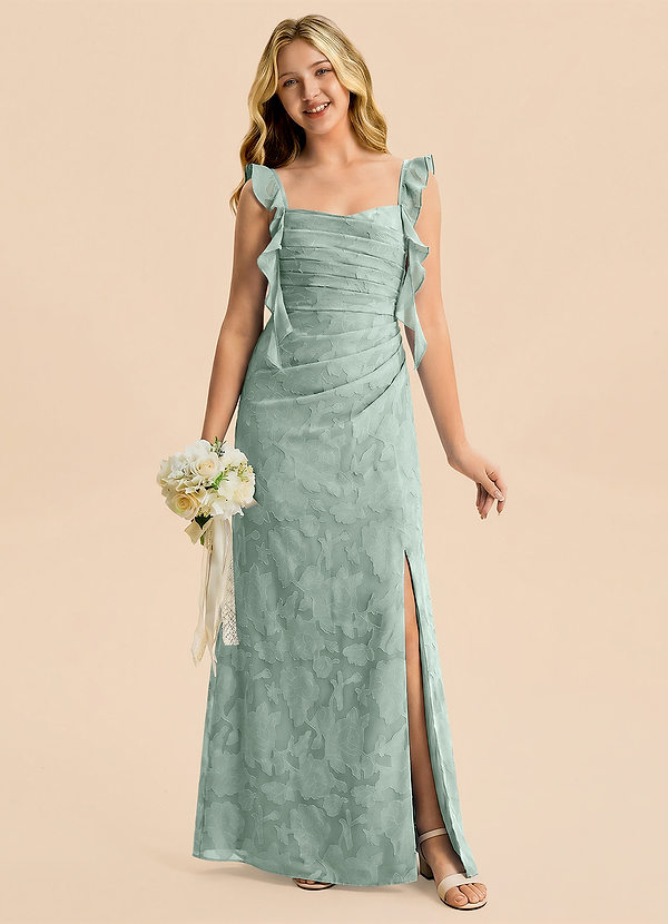 Azazie Jessamine Junior Agave Mermaid Sweetheart Neckline Floral Burnout Dress image1