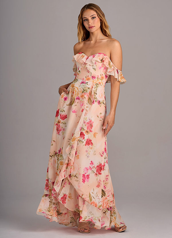 Azazie Lyra Bridesmaid Dresses Abstract Bouquet Floral A-Line Chiffon Convertible Dress image1