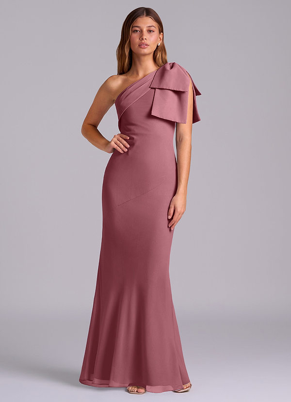 Azazie Yuanna Bridesmaid Dresses Desert Rose Mermaid One Shoulder Chiffon Dress image1