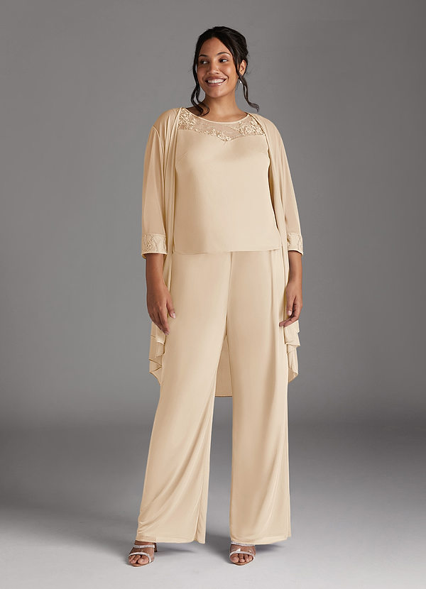 Azazie Frances Mother of the Brides Dresses Champagne Jumpsuit/Pantsuit Scoop Mesh Dress image1