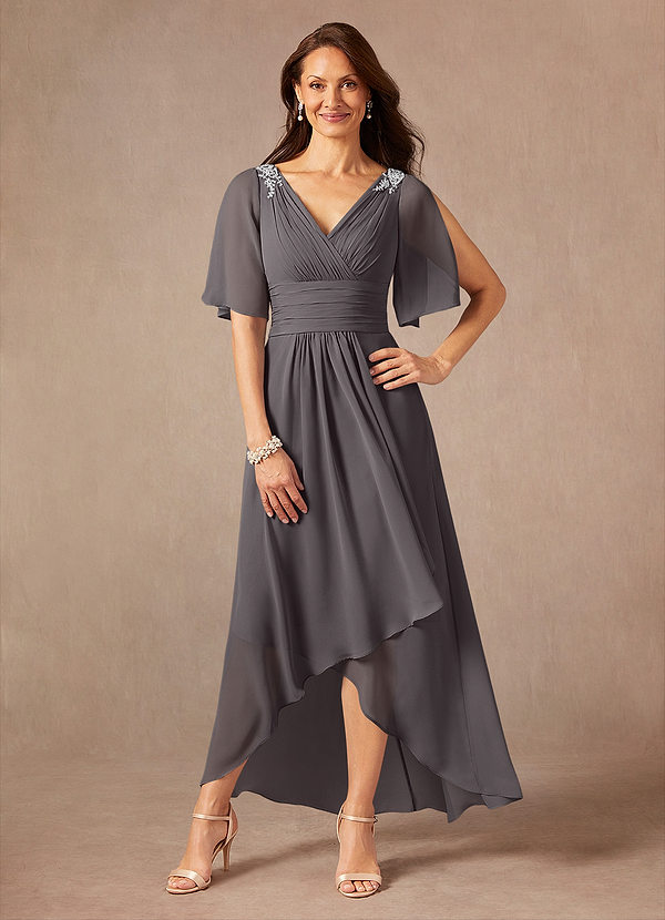 Azazie Pascual Mother of the Brides Dresses Steel Grey A-Line Pleated Chiffon Dress image1