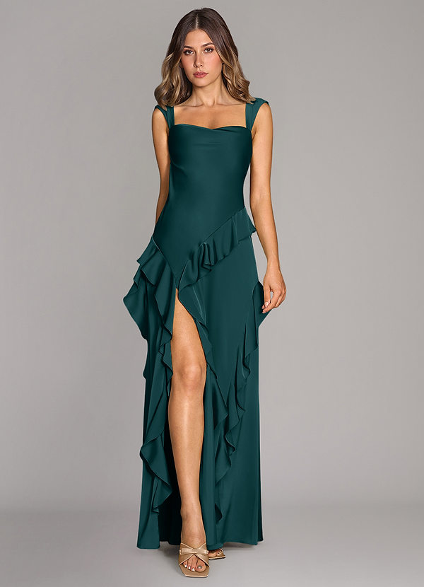 Azazie Sloane Bridesmaid Dresses Pine A-Line Sweetheart Neckline Stretch Satin Dress image1