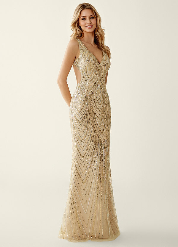 Hazelen Szampan Suknia balowa z tiulu z odkrytymi ramionami i haftem cekinowym image1