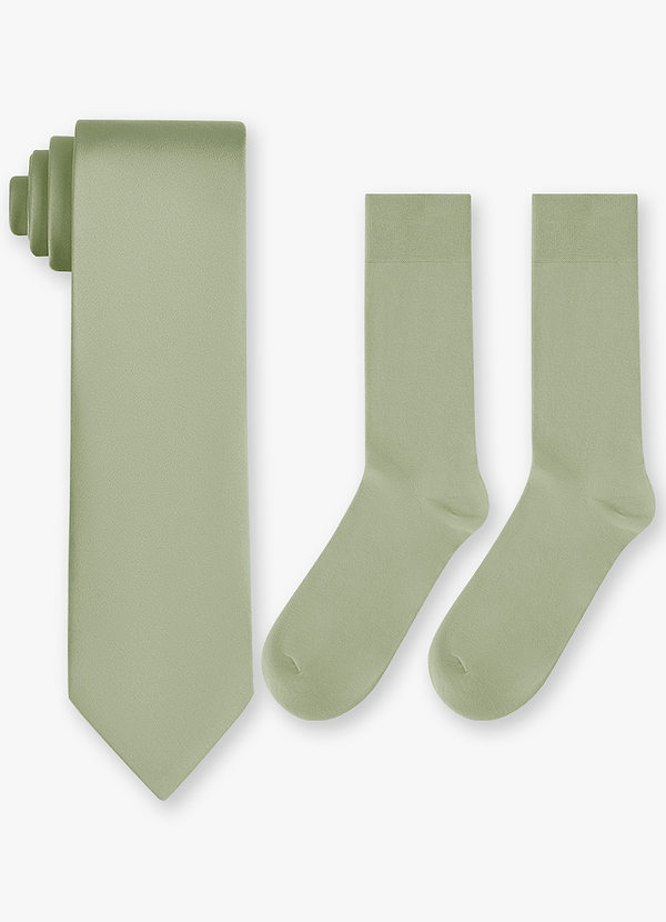 front Conjunto de calcetines de algodón y corbata ancha de satén elástico a juego