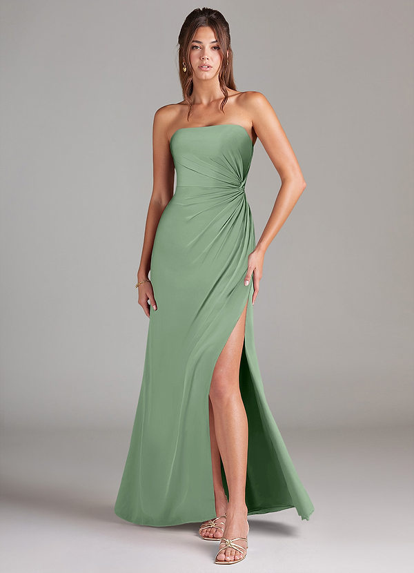 Azazie Aliani Bridesmaid Dresses Matcha Sheath Strapless Chiffon Convertible Dress image1