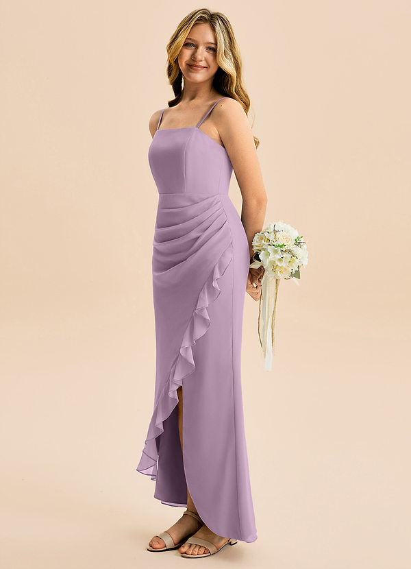 Azazie Buzzy Junior Wisteria Sheath Pleated Chiffon Dress image1