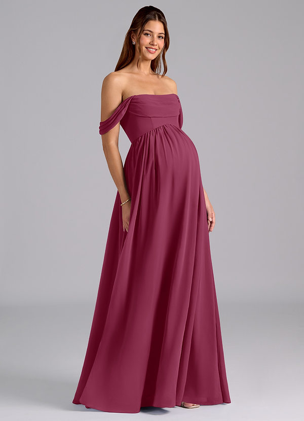 Azazie Saige Abiti da damigella premaman Abito A-Line Plissettato Chiffon Floor-Length image1