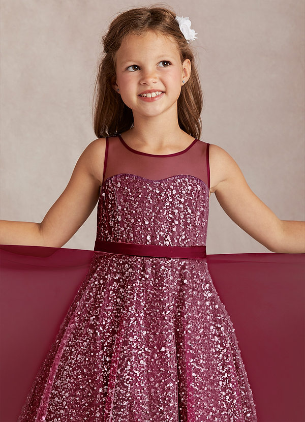 Azazie Siwa Flower Girl Dresses Burgundy A-Line Beaded Tulle Dress image1
