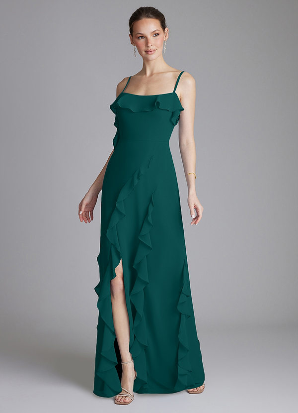 Azazie Malia Bridesmaid Dresses Peacock Sheath Ruched Chiffon Dress image1